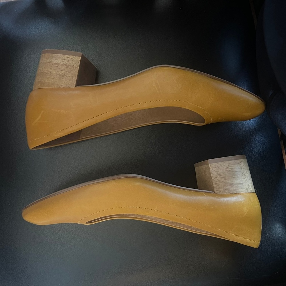 Madewell Leather Pumps Block Heel Mustard 8.5